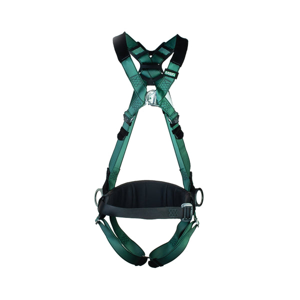 Msa V-form Full Body Back Chest Hip D-ring Qwik-fit Safety Harness With Waistbelt Grn Xl Msa10206050