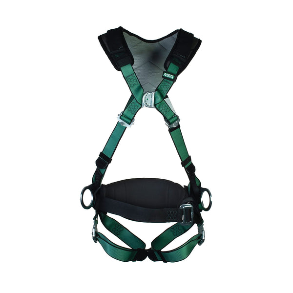 Msa V-form Full Body Back Chest Hip D-ring Bayonet Safety Harness With Waistbelt Grn Xs Msa10206054