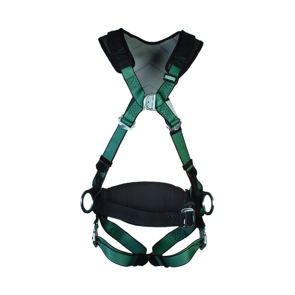 Msa Xl V-form Back/chest/hip D-ring Bayonet Harness W/w Belt Green Standard Msa10206055