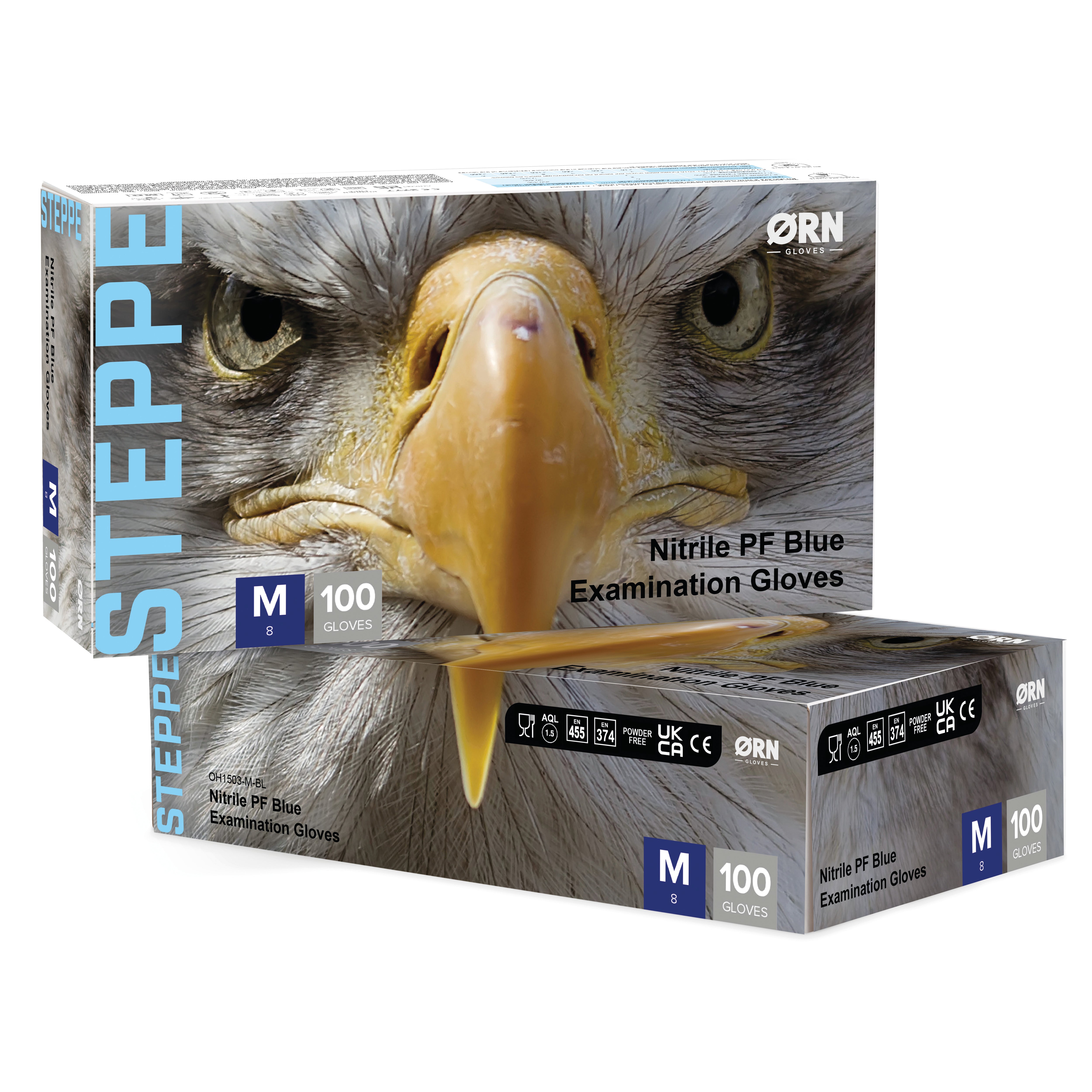 ORN Steppe Classic Blue Nitrile Gloves - 1 Case (10 Boxes of 100 Gloves)