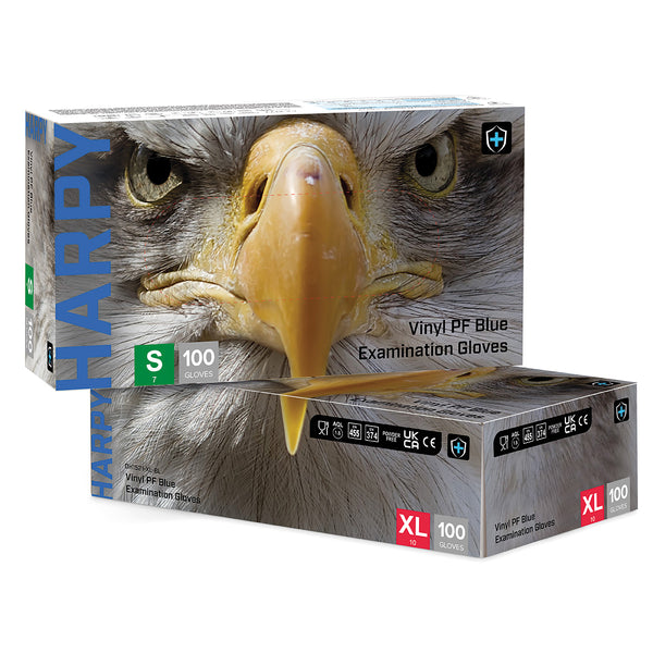 ORN Harpy Medium Duty Blue Vinyl Gloves - 1 Case (10 Boxes of 100 Gloves)