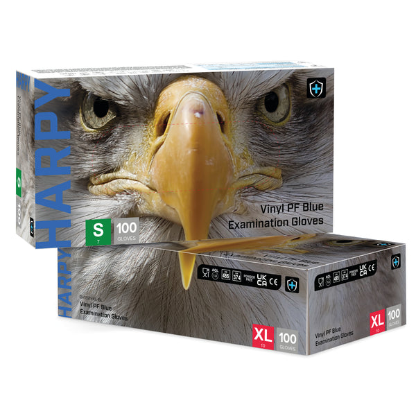 ORN Harpy Medium Duty Blue Vinyl Gloves - 1 Case (10 Boxes of 100 Gloves)