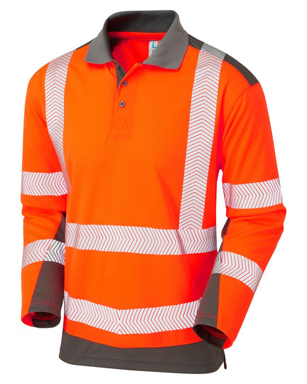 Leo Workwear Wringcliff dual colour polo shirt in orange and grey.