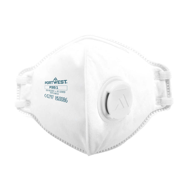 Portwest Ffp3 Valved Dolomite Fold Flat Respirator White (pack Of 20)
