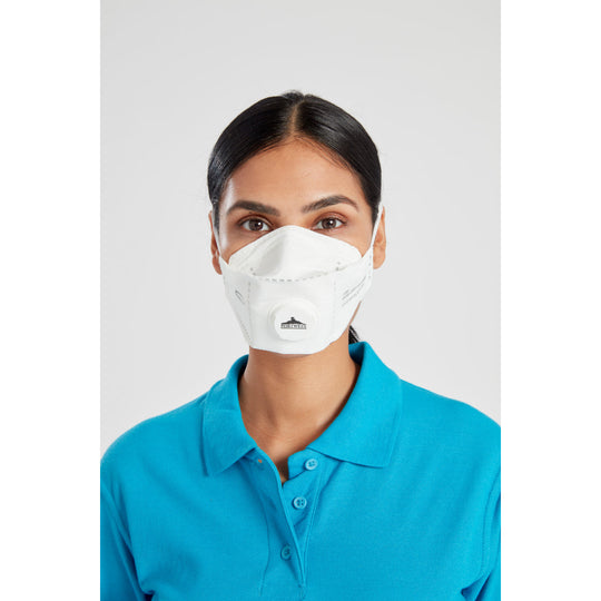 Worker fitting the Portwest Eagle P391 respirator for a secure seal.