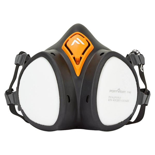 Portwest P440 A2P3 ready-to-use half mask respirator with integrated filters.