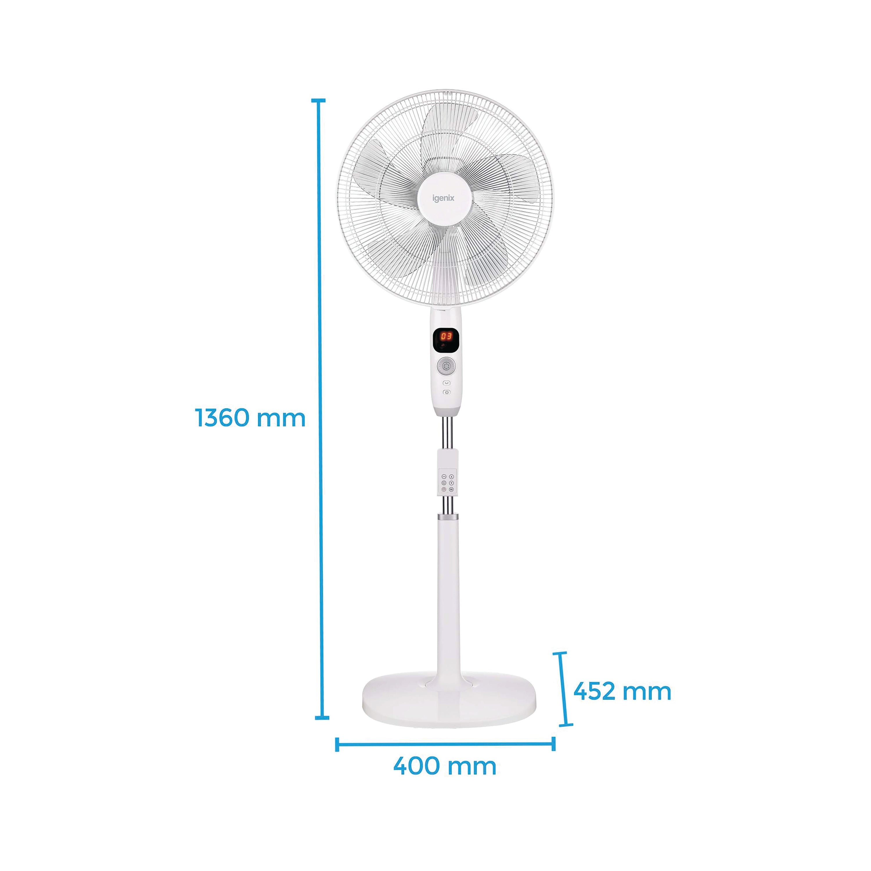 Igenix 16 Inch Digital Pedestal Fan Timer Remote Control White DF1670