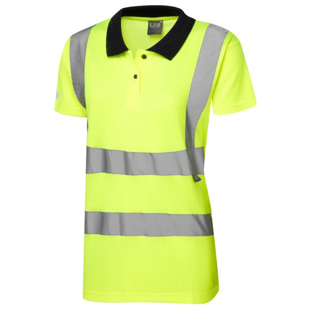 Leo Workwear Lana women's comfort polo shirt in hi-vis yellow.