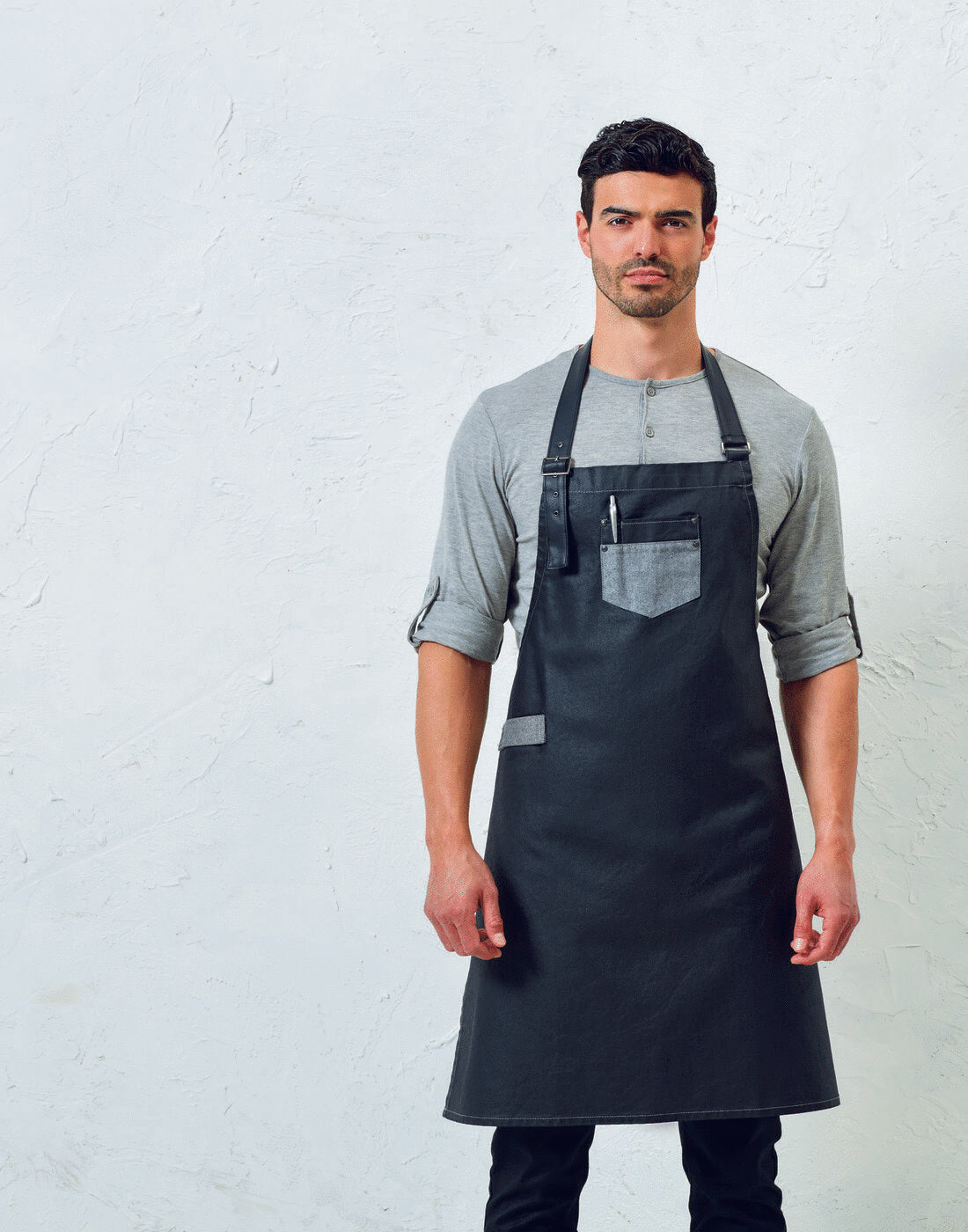 Premier 'Division' Waxed Look Denim Bib Apron with Faux leather