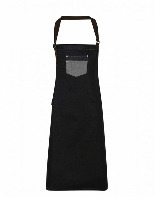 Premier 'Division' Waxed Look Denim Bib Apron with Faux leather - [CLEARANCE]