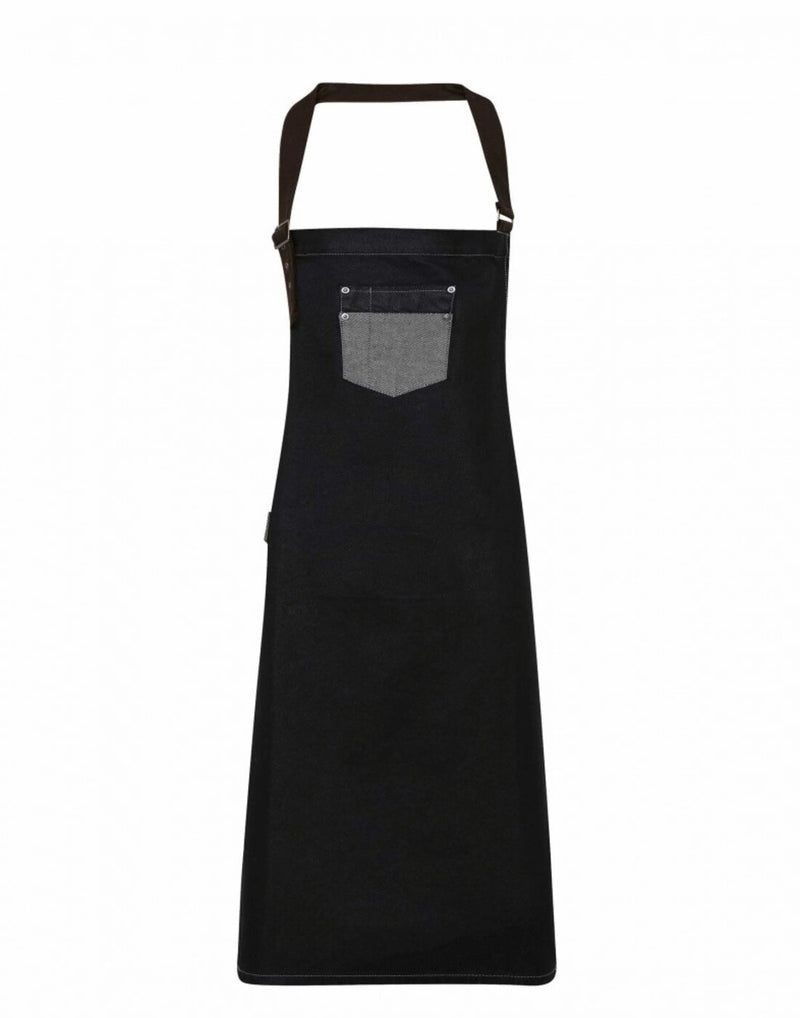 Premier 'Division' Waxed Look Denim Bib Apron with Faux leather - [CLEARANCE]