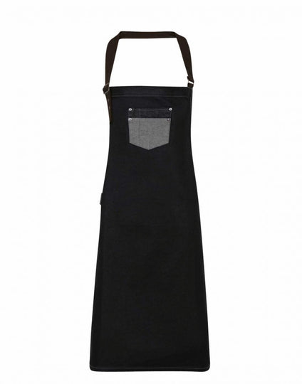 Premier 'Division' Waxed Look Denim Bib Apron with Faux leather - [CLEARANCE]