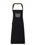 Premier Workwear Division Waxed Look Denim Bib Apron With Faux Leather - PR136M