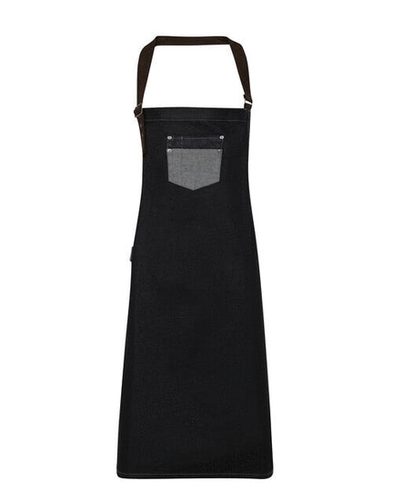 Premier Workwear Division Waxed Look Denim Bib Apron With Faux Leather - PR136M