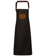 Premier Workwear Division Waxed Look Denim Bib Apron With Faux Leather - PR136M