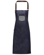 Premier Workwear Division Waxed Look Denim Bib Apron With Faux Leather - PR136M