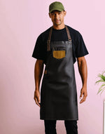 Premier Workwear Division Waxed Look Denim Bib Apron With Faux Leather - PR136M