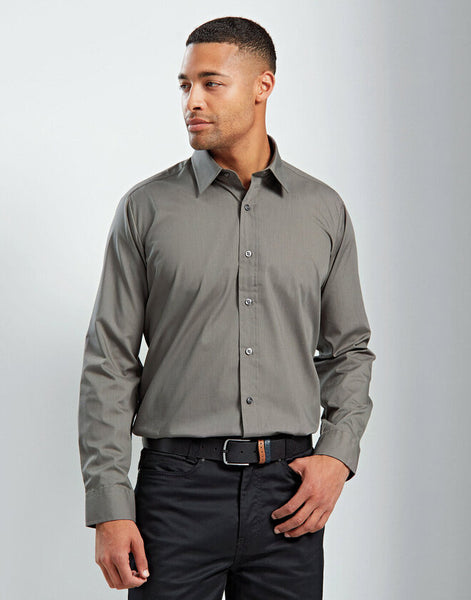 Premier Men's Long Sleeve Fitted Poplin Shirt