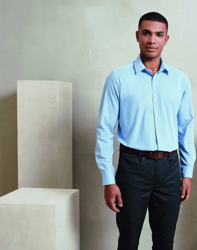 Premier Workwear Mens Long Sleeve Gingham Cotton Microcheck Shirt - PR220M
