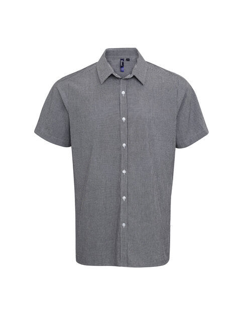 Premier Workwear Mens Short Sleeve Gingham Cotton Microcheck Shirt - PR221M