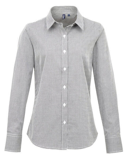 Premier Workwear Ladies Gingham Microcheck Long Sleeve Shirt - PR320M