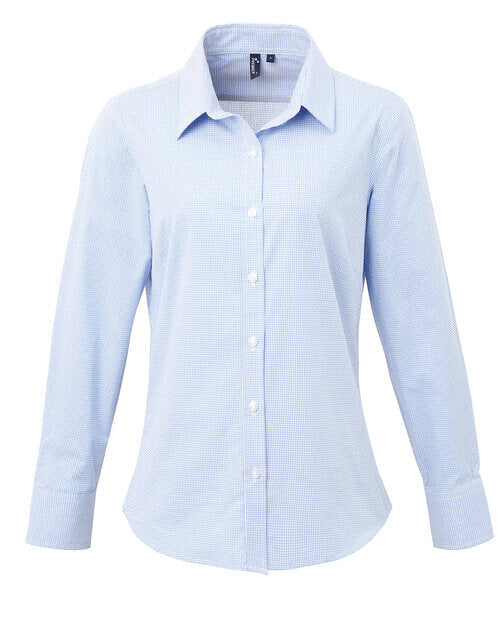 Premier Workwear Ladies Gingham Microcheck Long Sleeve Shirt - PR320M