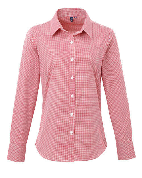 Premier Workwear Ladies Gingham Microcheck Long Sleeve Shirt - PR320M