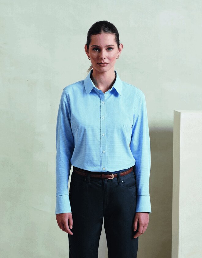 Premier Workwear Ladies Gingham Microcheck Long Sleeve Shirt - PR320M