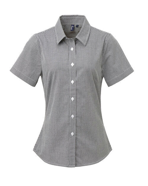 Premier Workwear Ladies Gingham Microcheck Short Sleeve Shirt - PR321M