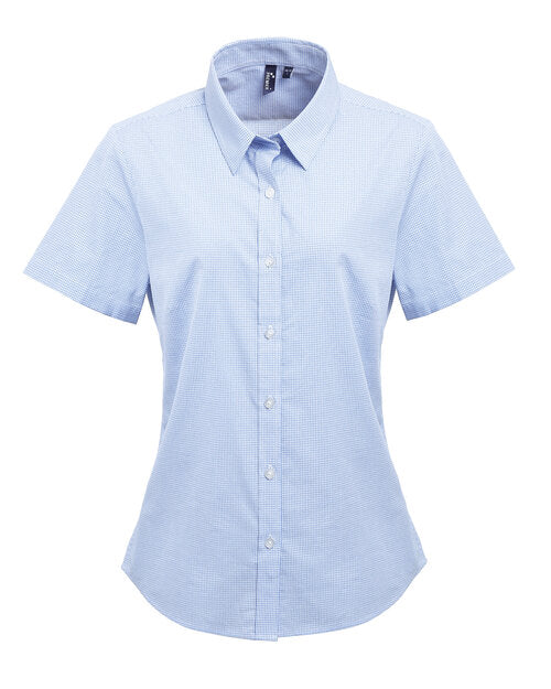 Premier Workwear Ladies Gingham Microcheck Short Sleeve Shirt - PR321M