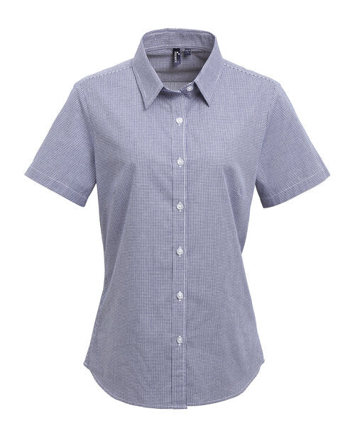Premier Workwear Ladies Gingham Microcheck Short Sleeve Shirt - PR321M