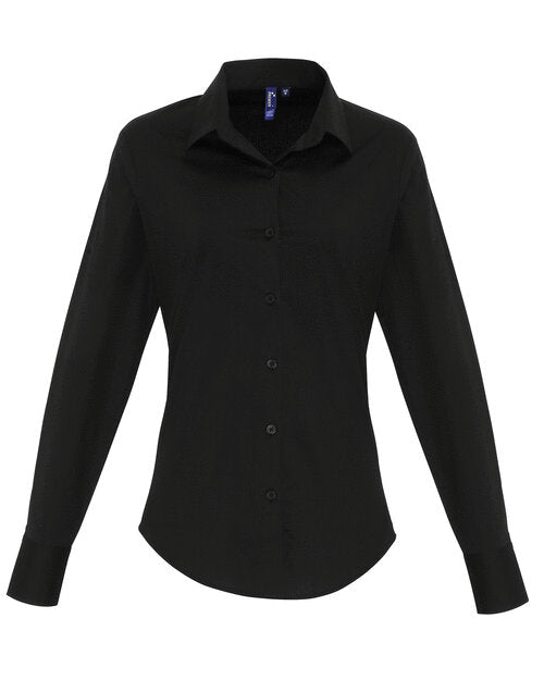 Premier Workwear Ladies Stretch Fit Cotton Poplin Long Sleeve Shirt - PR344M