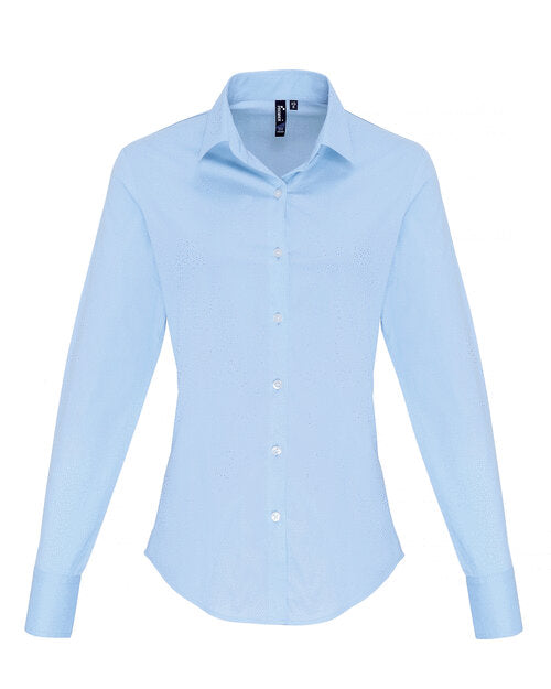 Premier Workwear Ladies Stretch Fit Cotton Poplin Long Sleeve Shirt - PR344M