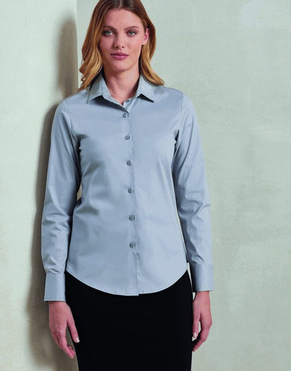Premier Workwear Ladies Stretch Fit Cotton Poplin Long Sleeve Shirt - PR344M