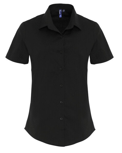 Premier Workwear Ladies Stretch Fit Cotton Poplin Short Sleeve Shirt - PR346M