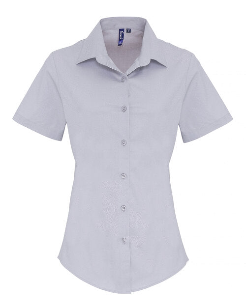 Premier Workwear Ladies Stretch Fit Cotton Poplin Short Sleeve Shirt - PR346M