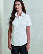 Premier Workwear Ladies Stretch Fit Cotton Poplin Short Sleeve Shirt - PR346M - thumbnail 1