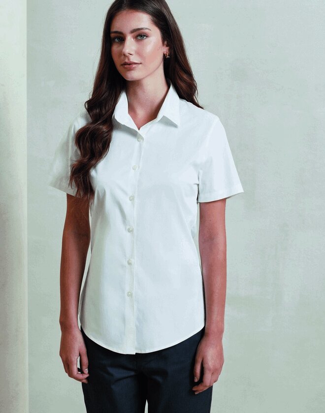 Premier Workwear Ladies Stretch Fit Cotton Poplin Short Sleeve Shirt - PR346M