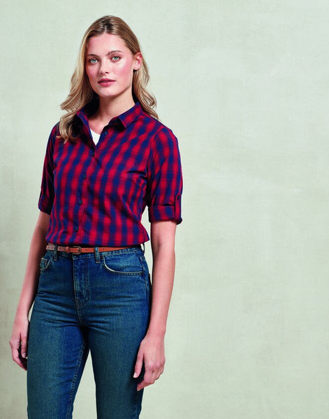 Premier 'Mulligan' Check-Women's Long Sleeve Cotton Shirt