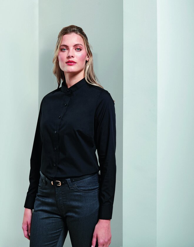 Premier Womens Banded Collar 'Grandad' Shirt