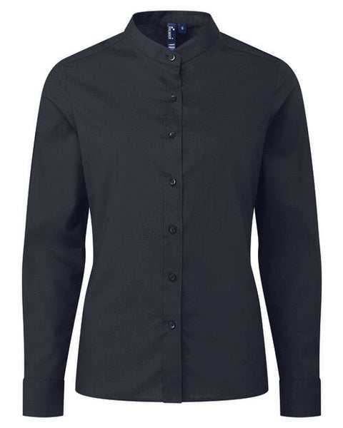 Premier Womens Banded Collar 'Grandad' Shirt