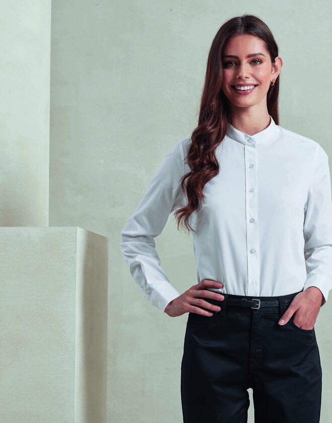 Premier Workwear Ladies Banded Collar Grandad Shirt - PR358M