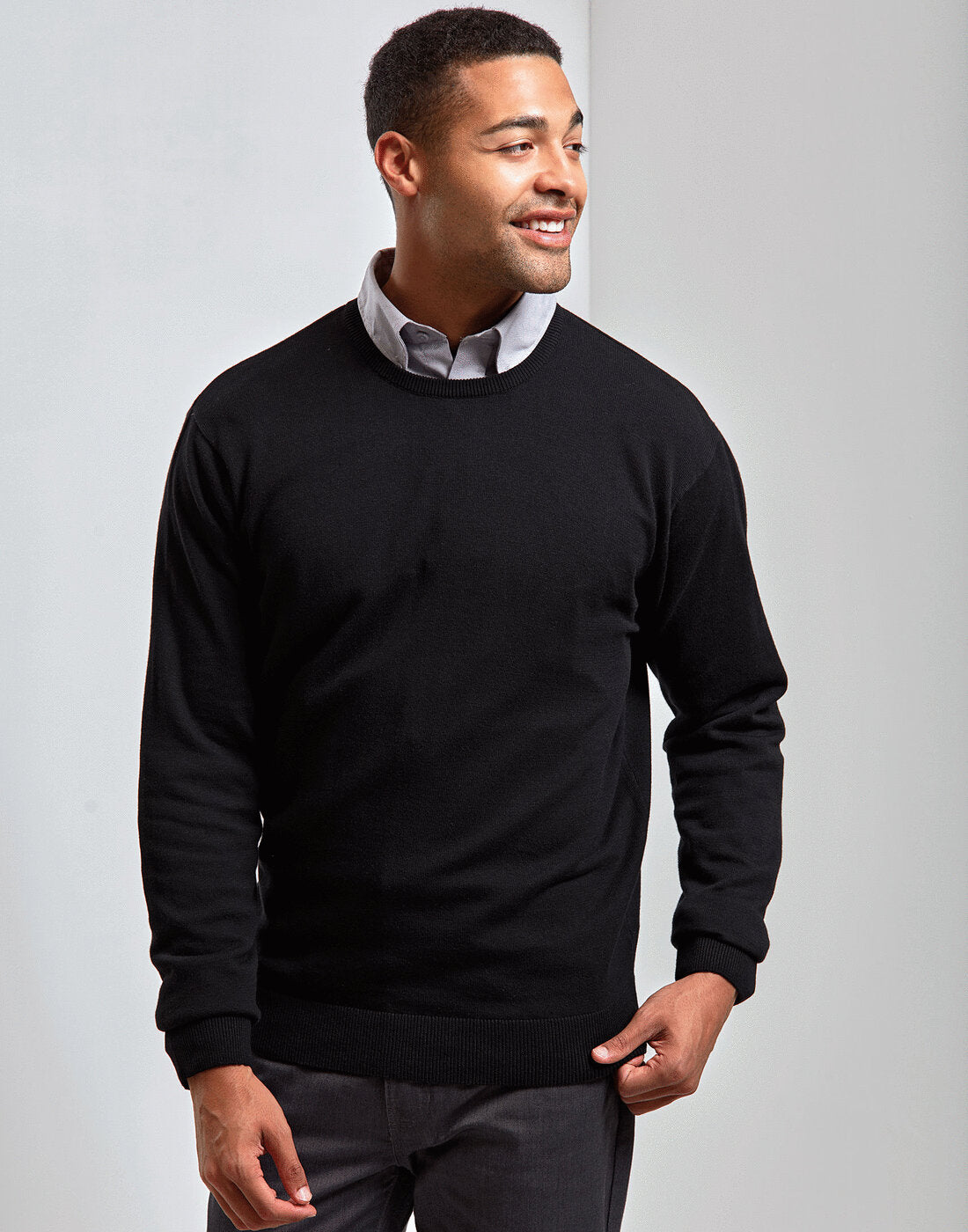 Premier Men's Crew Neck Cotton Rich Knitted Sweater