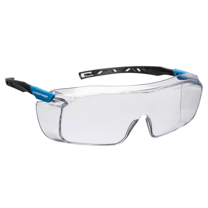 Clear Portwest Top OTG (Over-the-Glass) PS31 safety glasses.