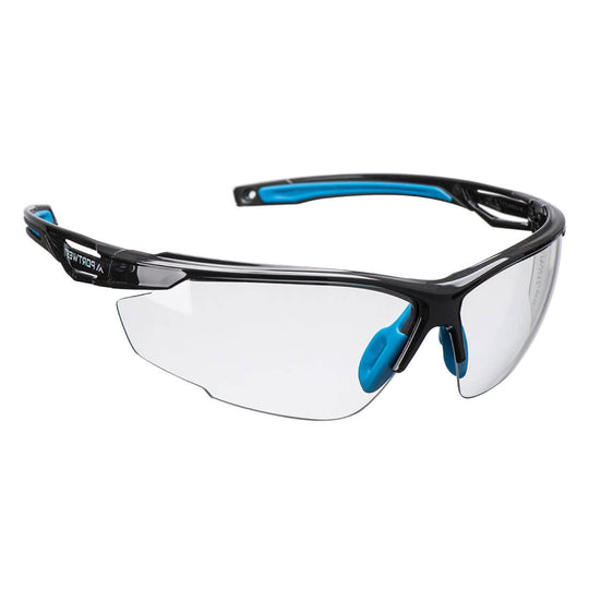 Clear lens Portwest Anthracite K&N PS37 safety glasses.