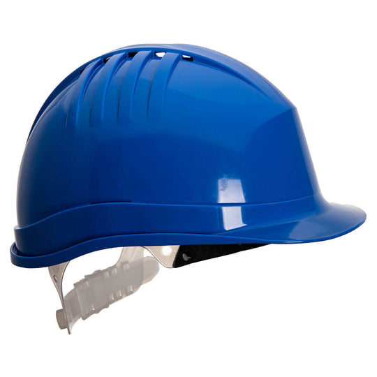 Royal blue Portwest Expertline PS60 safety helmet with slip ratchet adjustment.