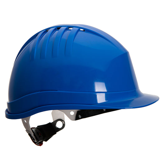 Royal blue Portwest Expertline PS62 safety helmet with wheel ratchet.