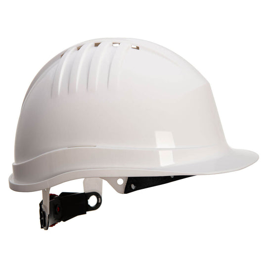 White Portwest Expertline PS62 safety helmet with wheel ratchet.