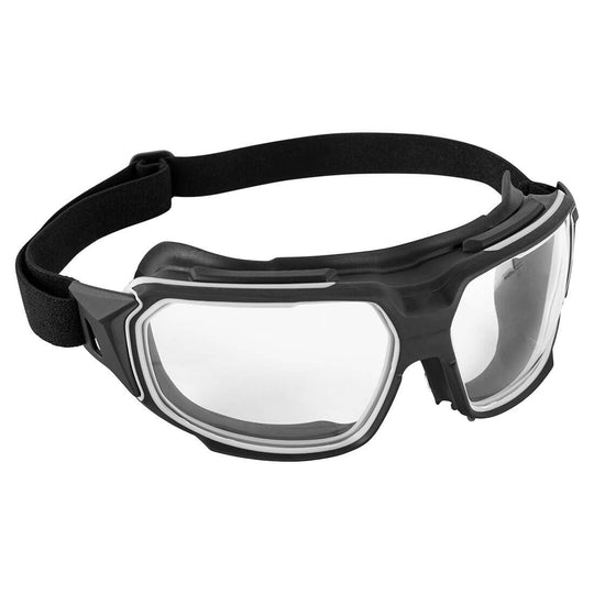 Clear Portwest PS64 foldable safety goggles for compact storage.