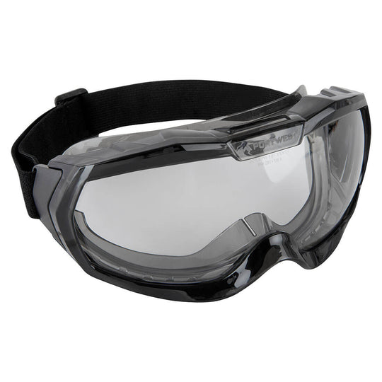 Clear Portwest Ultra-Safe Light PS66 vented safety goggles.